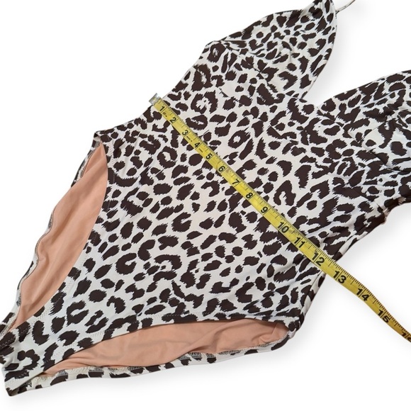 J.Crew Plunge V-neck One-piece Swimsuit in Leopard Size 12 Brown Print Strap - Picture 7 of 9